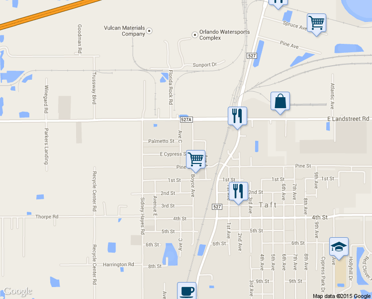 map of restaurants, bars, coffee shops, grocery stores, and more near 427 East Cypress Street in Orlando