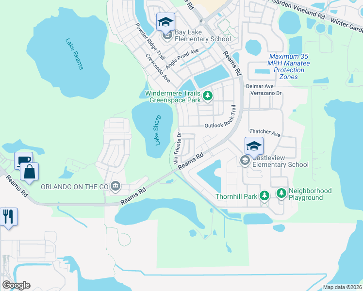 map of restaurants, bars, coffee shops, grocery stores, and more near 8617 Via Tavoleria Way in Windermere