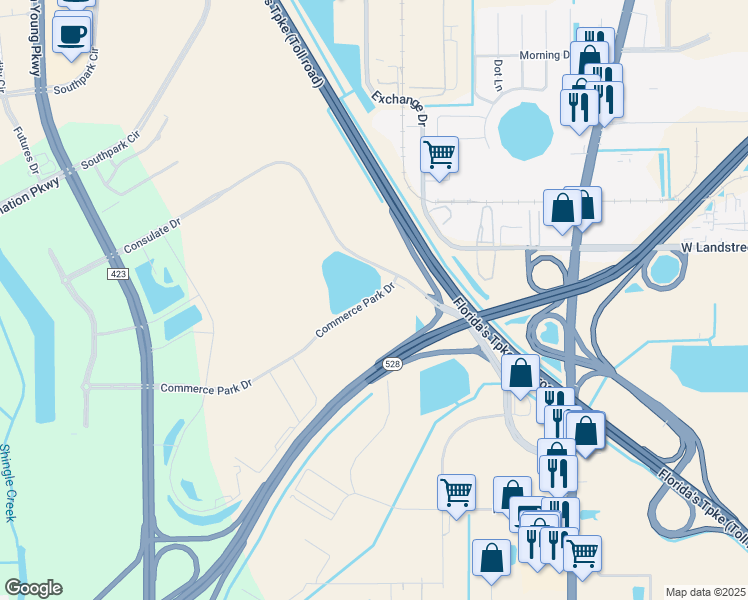 map of restaurants, bars, coffee shops, grocery stores, and more near 2456 Commerce Park Dr in Orlando