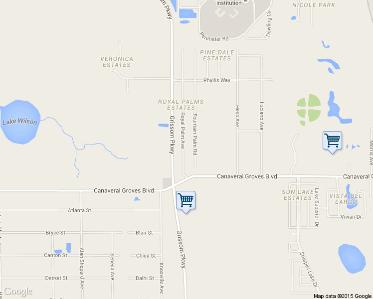 map of restaurants, bars, coffee shops, grocery stores, and more near 4055 Royal Palm Avenue in Cocoa