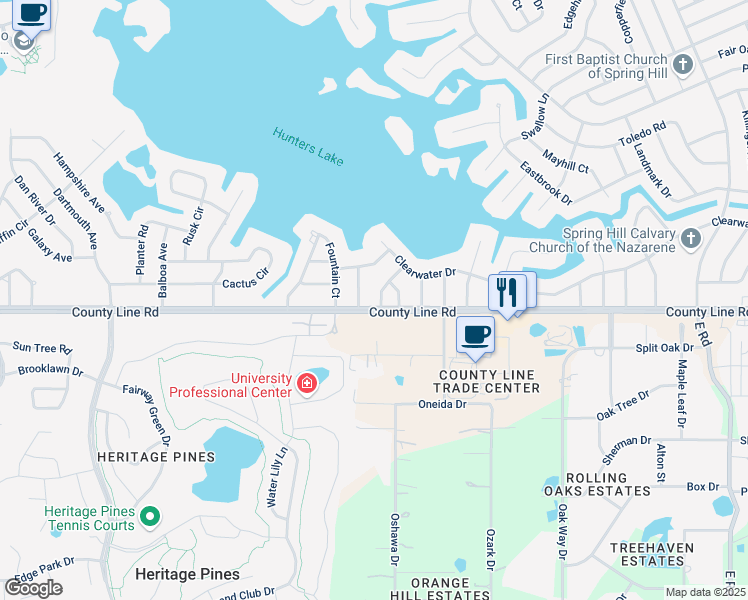 map of restaurants, bars, coffee shops, grocery stores, and more near 101 Arcadia Avenue in Spring Hill