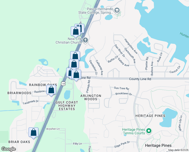 map of restaurants, bars, coffee shops, grocery stores, and more near 115 Dandelion Court in Spring Hill