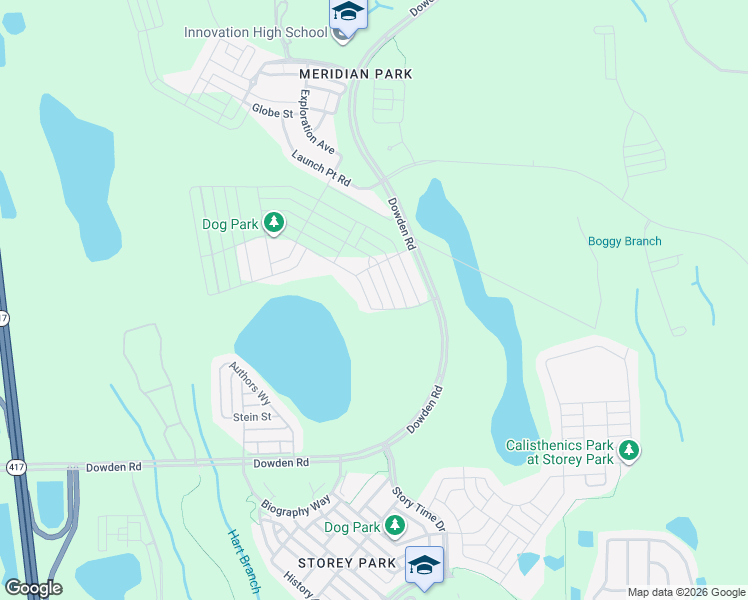map of restaurants, bars, coffee shops, grocery stores, and more near Dowden Road in Orlando