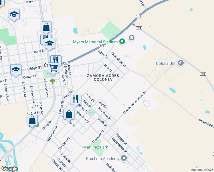 map of restaurants, bars, coffee shops, grocery stores, and more near 702 Mesquite Street in Cotulla