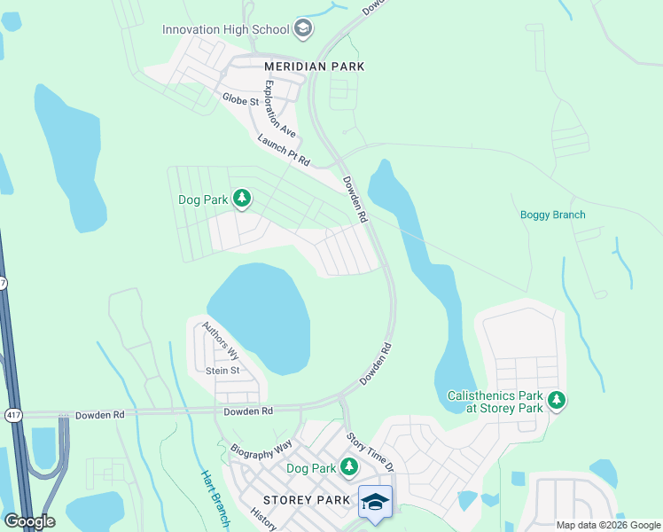 map of restaurants, bars, coffee shops, grocery stores, and more near Dowden Road in Orlando