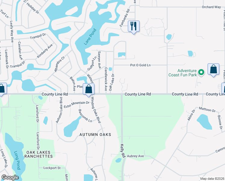 map of restaurants, bars, coffee shops, grocery stores, and more near 8341-8343 County Line Road in Spring Hill