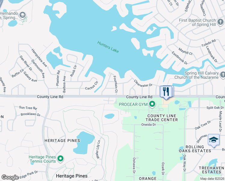 map of restaurants, bars, coffee shops, grocery stores, and more near 6125 County Line Road in Spring Hill