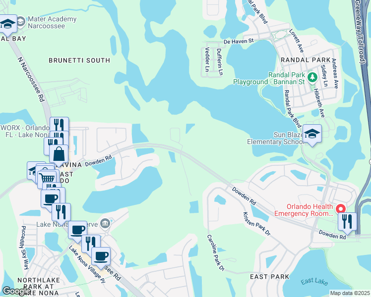 map of restaurants, bars, coffee shops, grocery stores, and more near 9406 Candice Court in Orlando