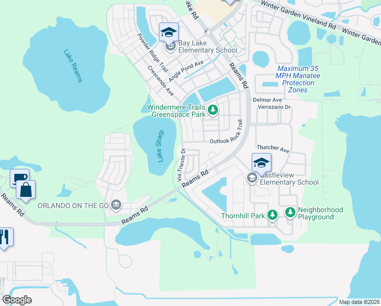 map of restaurants, bars, coffee shops, grocery stores, and more near 8617 Via Tavoleria Way in Windermere