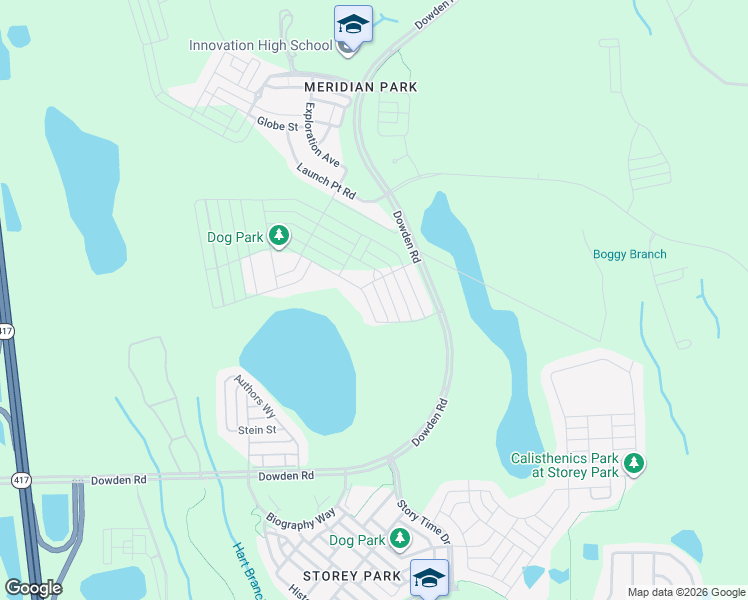 map of restaurants, bars, coffee shops, grocery stores, and more near Dowden Road in Orlando