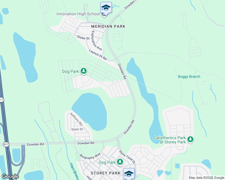 map of restaurants, bars, coffee shops, grocery stores, and more near Dowden Road in Orlando