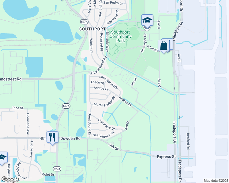 map of restaurants, bars, coffee shops, grocery stores, and more near 3221 Marsh Harbor Place in Orlando