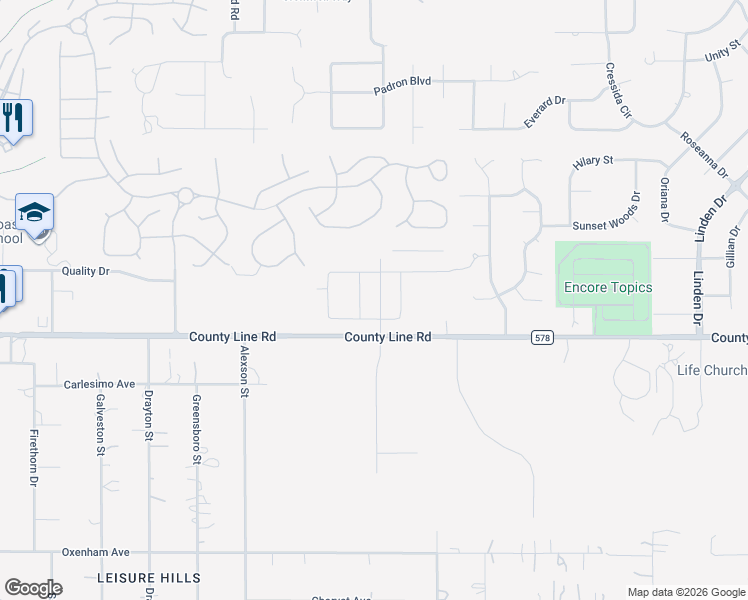 map of restaurants, bars, coffee shops, grocery stores, and more near 73 Rain Lily Avenue in Spring Hill