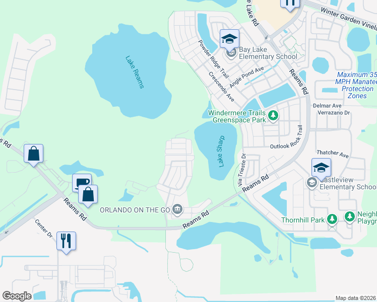 map of restaurants, bars, coffee shops, grocery stores, and more near 8605 Brookvale Drive in Windermere