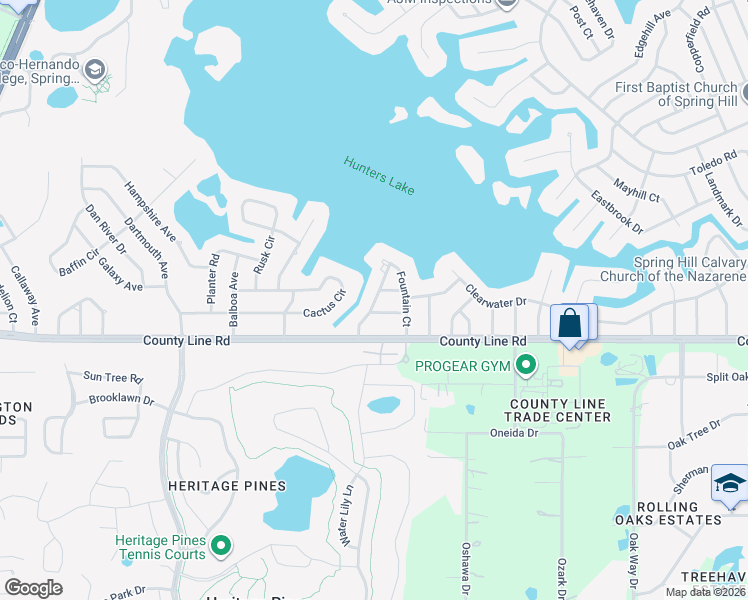 map of restaurants, bars, coffee shops, grocery stores, and more near 6130 Padgett Street in Spring Hill