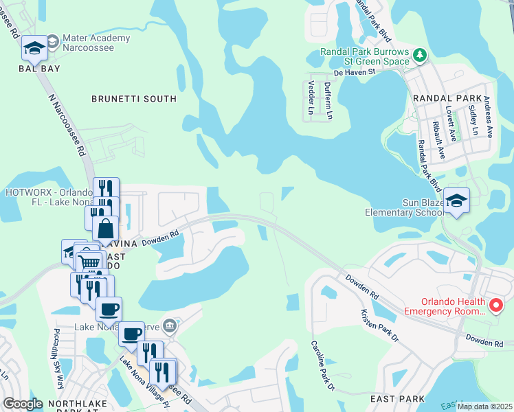 map of restaurants, bars, coffee shops, grocery stores, and more near 9326 Monterey Bay Drive in Orlando