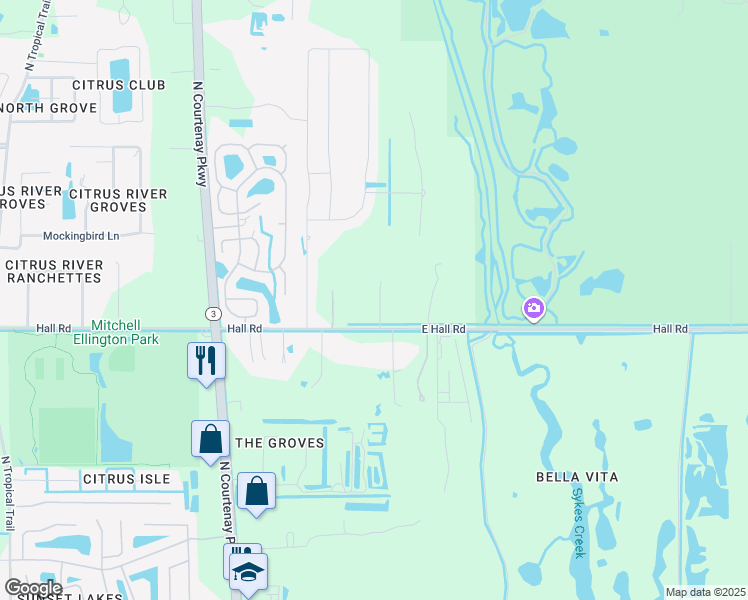 map of restaurants, bars, coffee shops, grocery stores, and more near 450 East Hall Road in Merritt Island