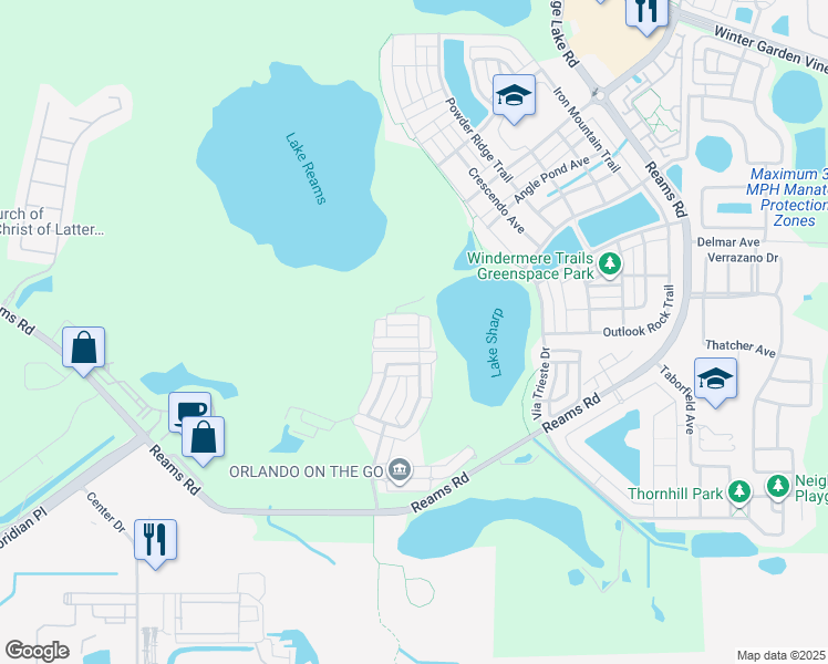 map of restaurants, bars, coffee shops, grocery stores, and more near 8605 Brookvale Drive in Windermere