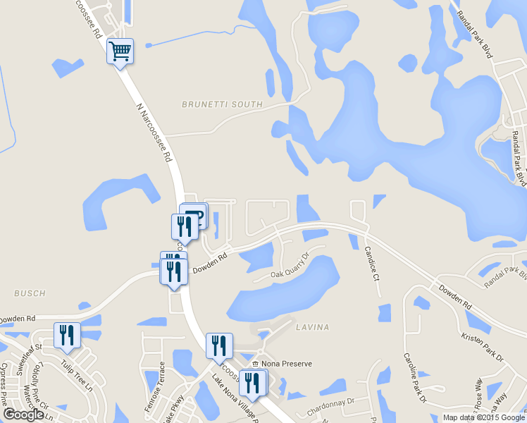 map of restaurants, bars, coffee shops, grocery stores, and more near 9207 Black Hawk Court in Orlando
