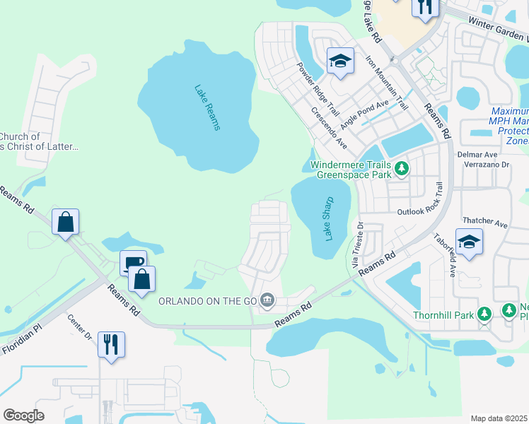 map of restaurants, bars, coffee shops, grocery stores, and more near 8605 Brookvale Drive in Windermere