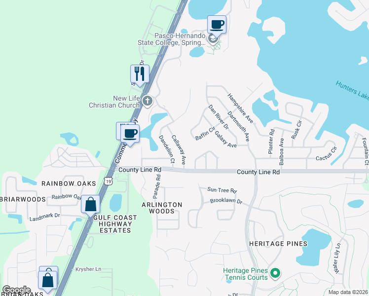 map of restaurants, bars, coffee shops, grocery stores, and more near 156 Callaway Avenue in Spring Hill