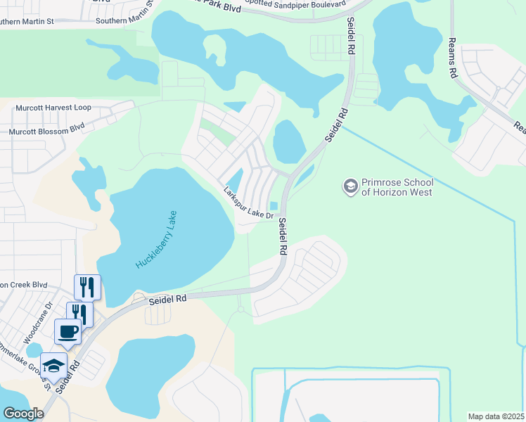 map of restaurants, bars, coffee shops, grocery stores, and more near 7411 Duxbury Lane in Winter Garden