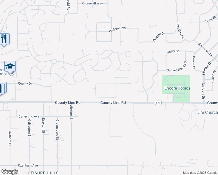 map of restaurants, bars, coffee shops, grocery stores, and more near 11787-12163 County Line Road in Spring Hill