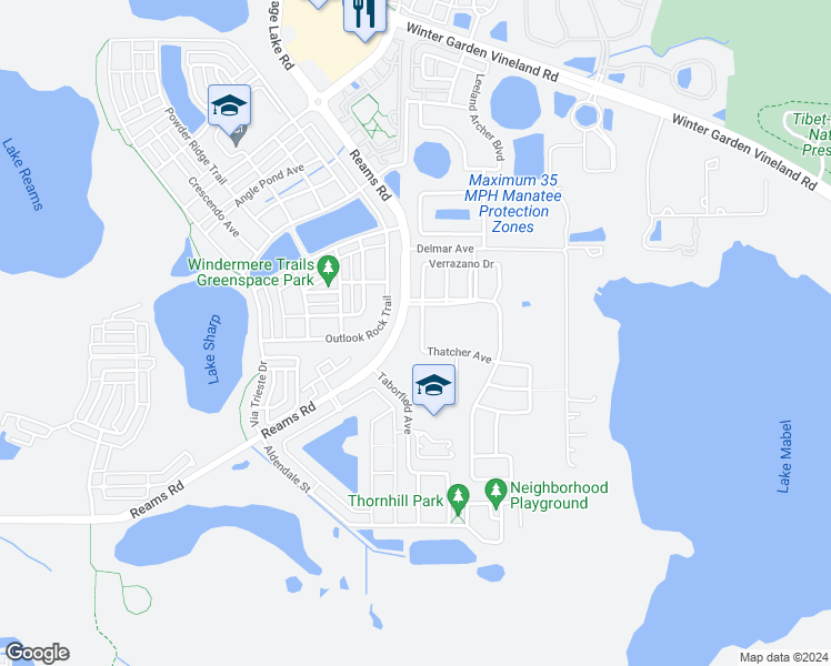 map of restaurants, bars, coffee shops, grocery stores, and more near 11852 Thatcher Avenue in Orlando