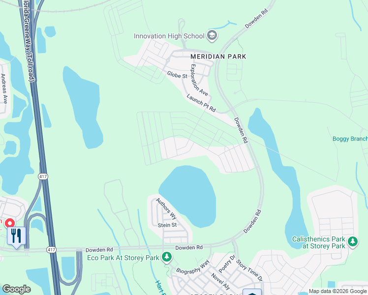 map of restaurants, bars, coffee shops, grocery stores, and more near Exploration Avenue in Orlando