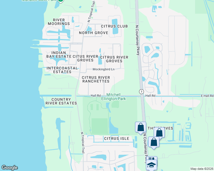 map of restaurants, bars, coffee shops, grocery stores, and more near 4340 Horseshoe Bend in Merritt Island