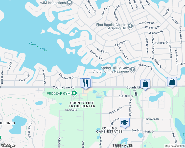 map of restaurants, bars, coffee shops, grocery stores, and more near 200 Hague Court in Spring Hill