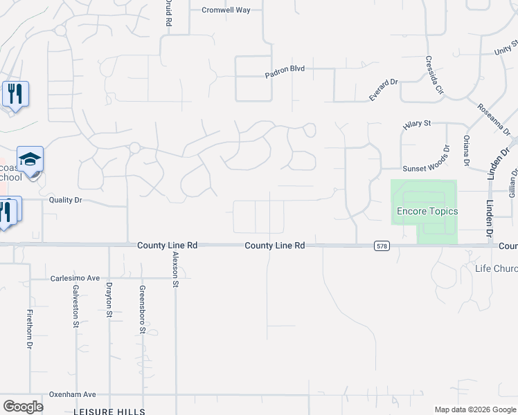 map of restaurants, bars, coffee shops, grocery stores, and more near 11787-12163 County Line Road in Spring Hill