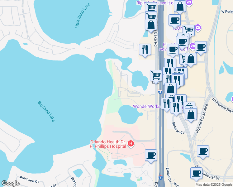 map of restaurants, bars, coffee shops, grocery stores, and more near 7606 Pissarro Drive in Orlando