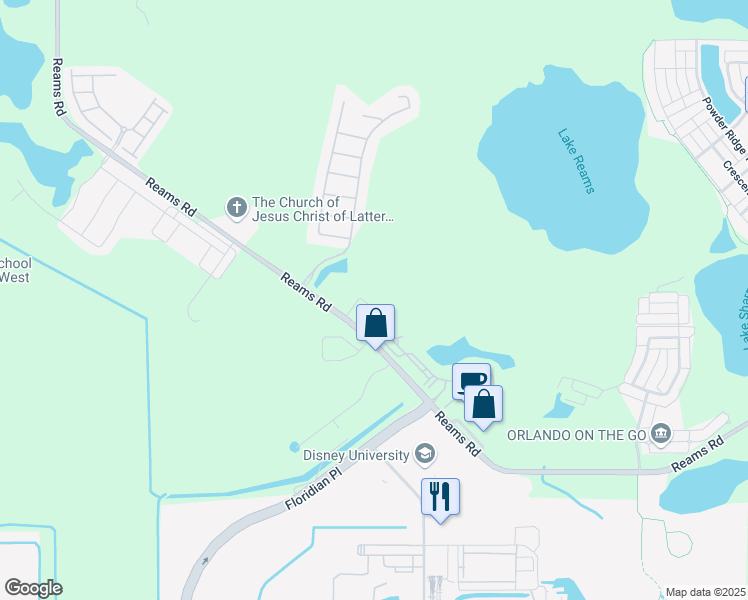 map of restaurants, bars, coffee shops, grocery stores, and more near 8736 Peachtree Park Court in Windermere