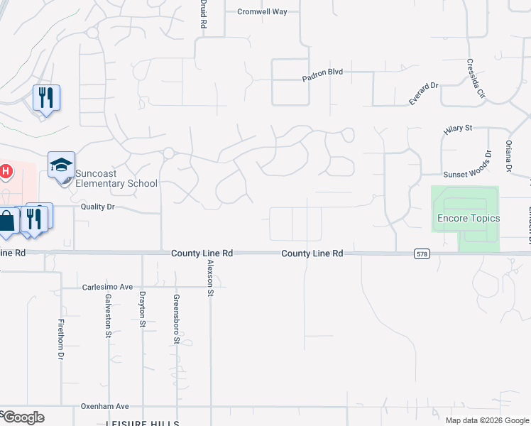 map of restaurants, bars, coffee shops, grocery stores, and more near 150 Hartford Court in Spring Hill