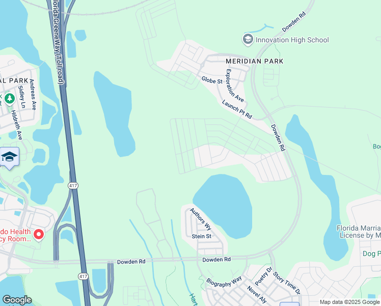 map of restaurants, bars, coffee shops, grocery stores, and more near Authors Way in Orlando