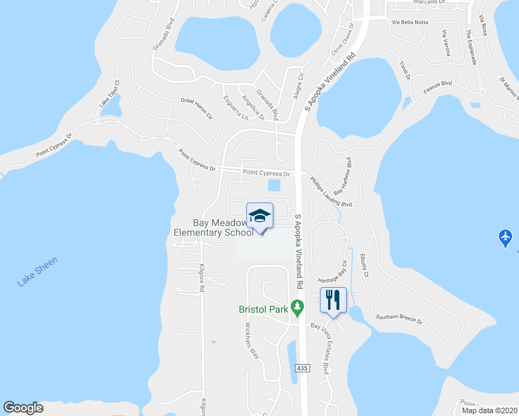 map of restaurants, bars, coffee shops, grocery stores, and more near 8932 Grey Hawk Point in Orlando
