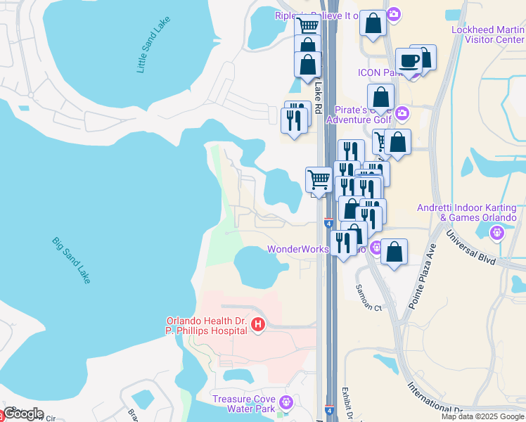 map of restaurants, bars, coffee shops, grocery stores, and more near 8837 Latrec Avenue in Orlando