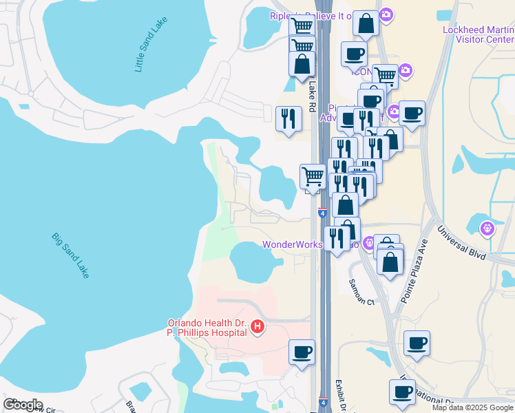 map of restaurants, bars, coffee shops, grocery stores, and more near 8837 Latrec Avenue in Orlando