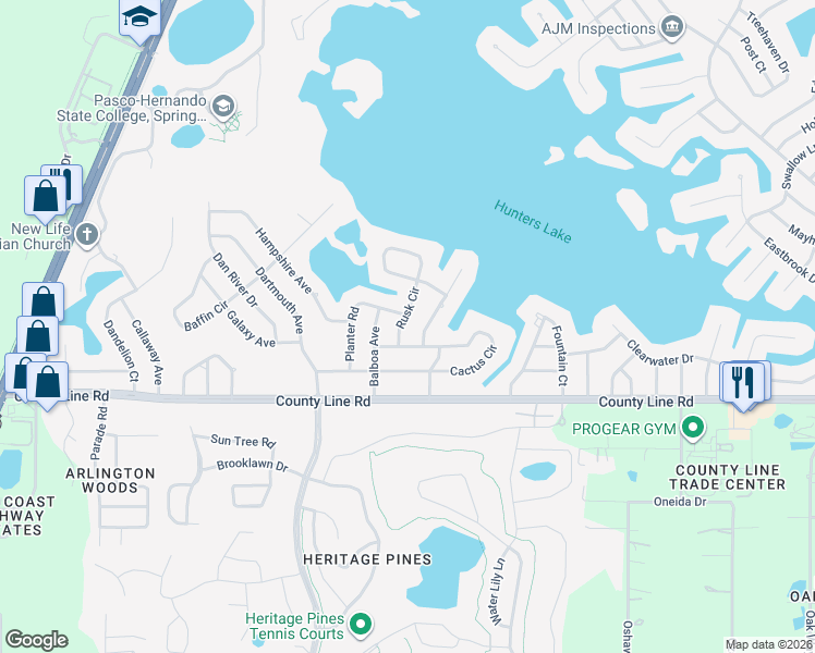 map of restaurants, bars, coffee shops, grocery stores, and more near 275 Planter Road in Spring Hill