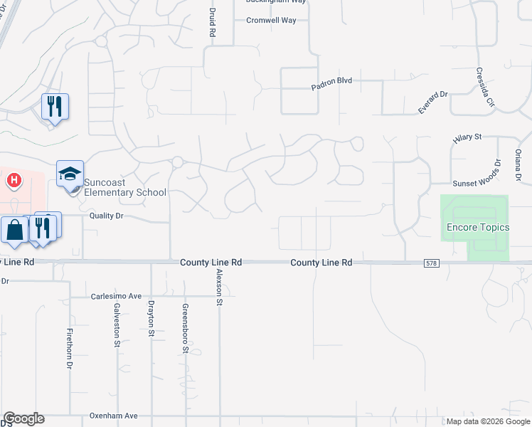 map of restaurants, bars, coffee shops, grocery stores, and more near 150 Hartford Court in Spring Hill