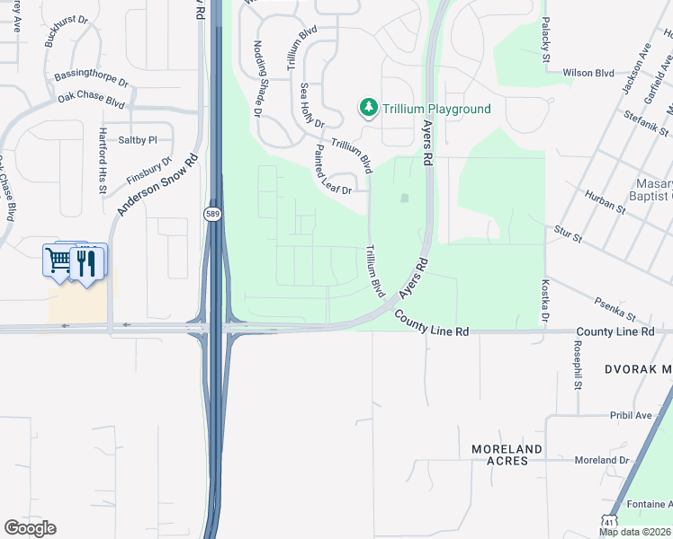 map of restaurants, bars, coffee shops, grocery stores, and more near 178 Brofield Street in Brooksville