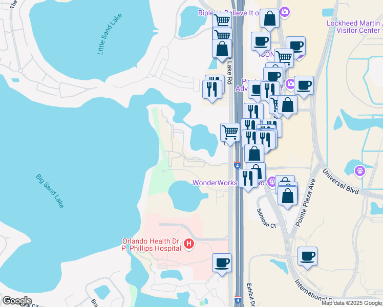 map of restaurants, bars, coffee shops, grocery stores, and more near 8837 Latrec Avenue in Orlando