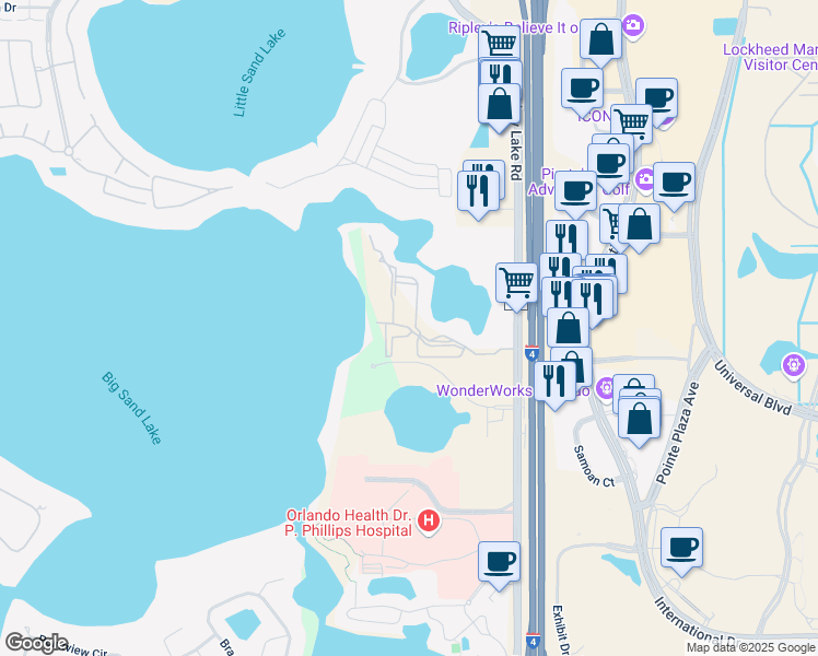 map of restaurants, bars, coffee shops, grocery stores, and more near 9124 Ogilvie Drive in Orlando