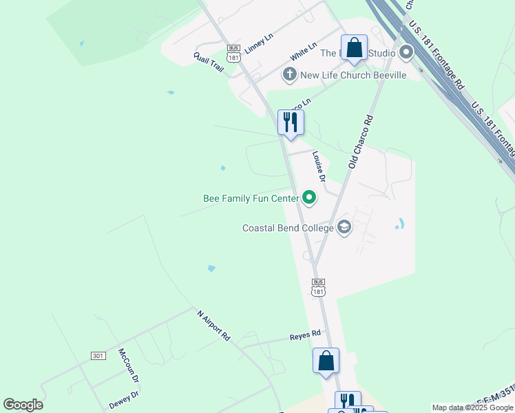 map of restaurants, bars, coffee shops, grocery stores, and more near 4101 North Saint Marys Street in Beeville