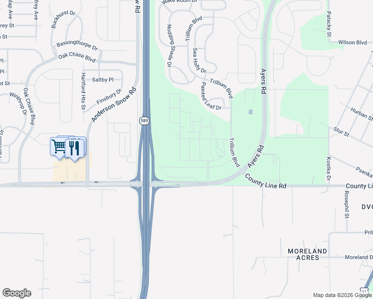map of restaurants, bars, coffee shops, grocery stores, and more near 14433 County Line Road in Masaryktown
