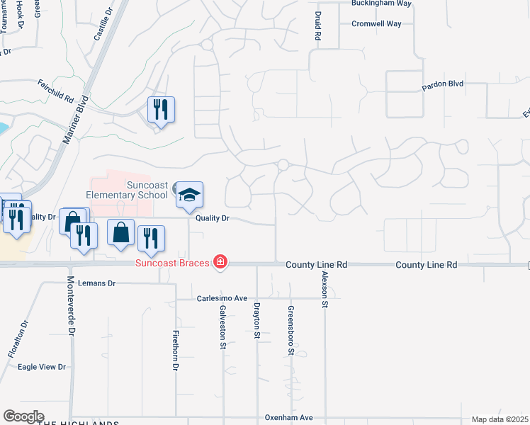 map of restaurants, bars, coffee shops, grocery stores, and more near Farnsworth Boulevard in Spring Hill