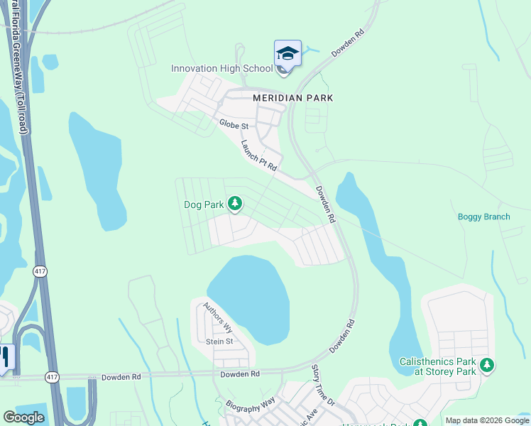 map of restaurants, bars, coffee shops, grocery stores, and more near 10229 Authors Way in Orlando