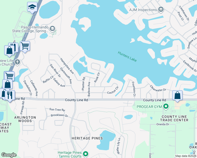 map of restaurants, bars, coffee shops, grocery stores, and more near 235 Eastpoint Court in Spring Hill
