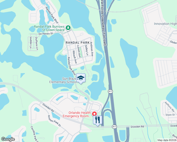 map of restaurants, bars, coffee shops, grocery stores, and more near 8943 Hildreth Avenue in Orlando